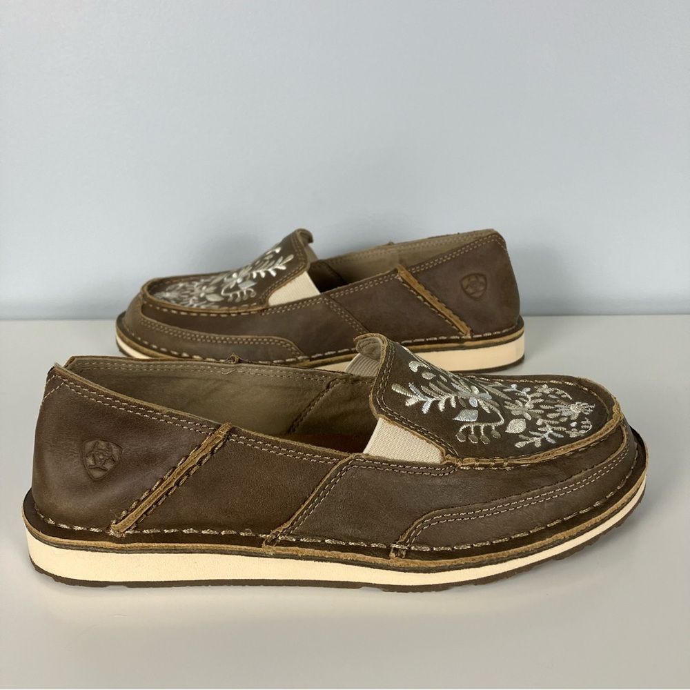 Ariat Floral Cruiser W 7.5 Brown Leather Slip On Shoes Embroidered Boho Western - Picture 16 of 16